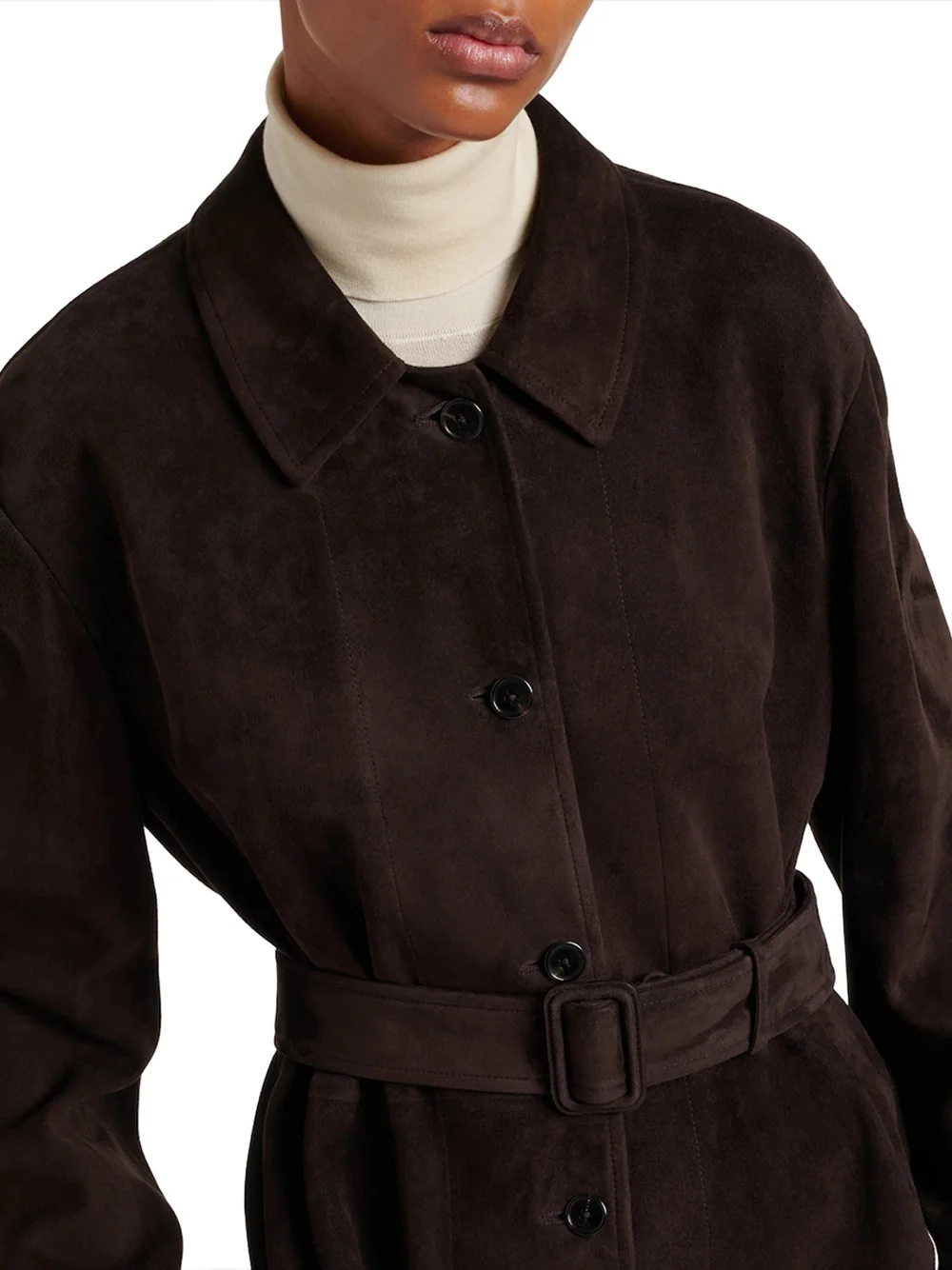The Row Kendra Suede Coat Chestnut Brown - Image 4