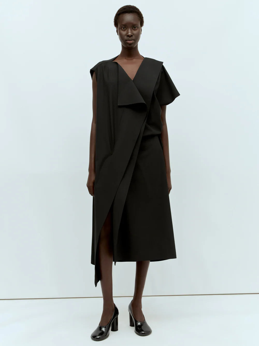 The Row Leonie Asymmetric Drape Dress Black
