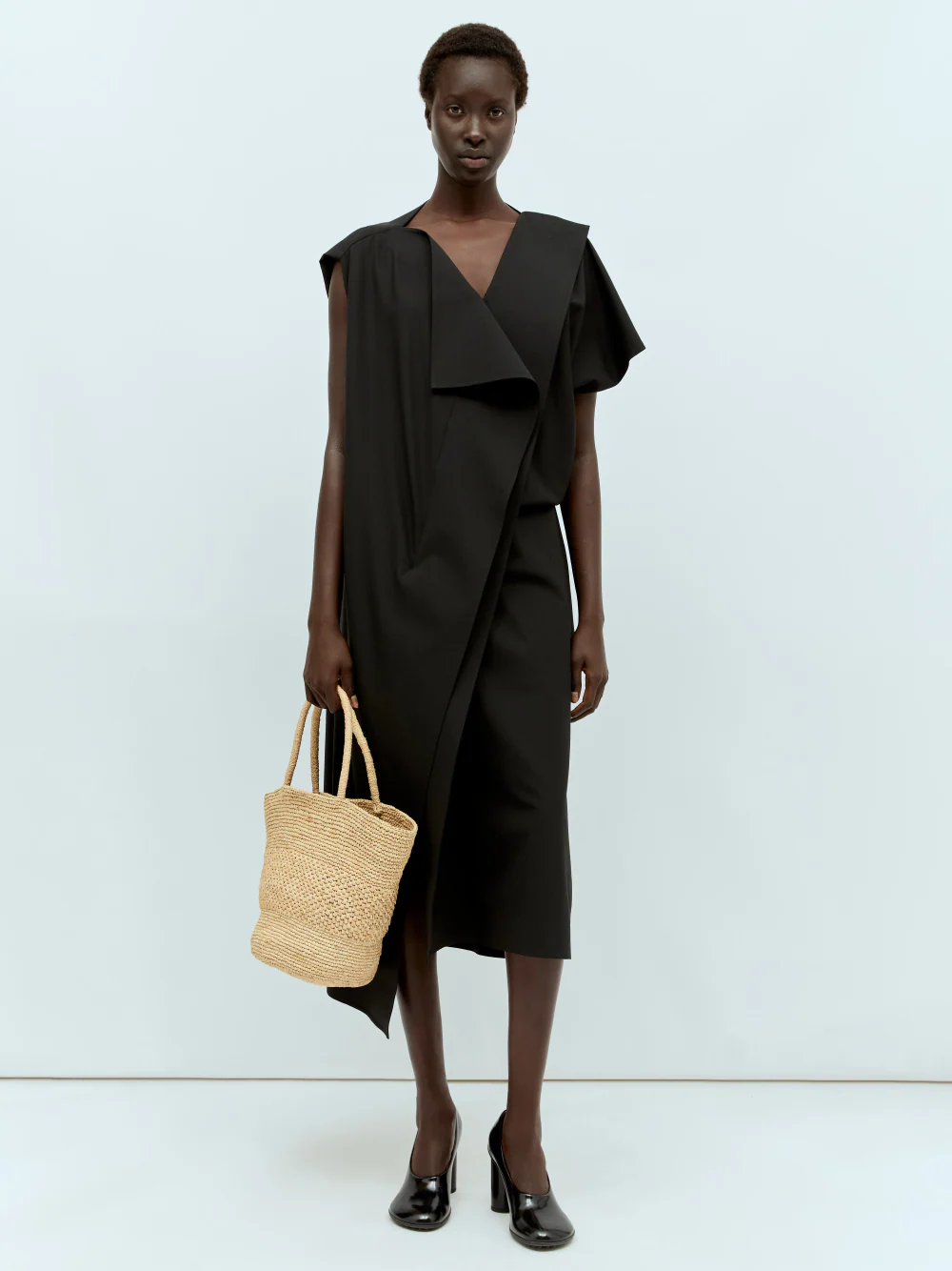 The Row Leonie Asymmetric Drape Dress Black - Image 2