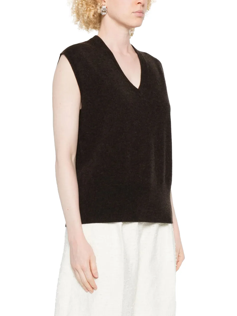 The Row V-neck Sleeveless Pullover Brown - Image 4