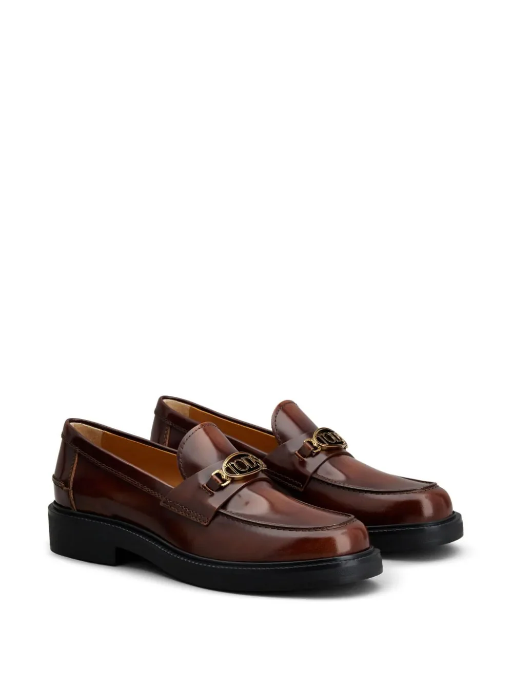 Tod's Logo Plaque Leather Loafers Brown - Image 3