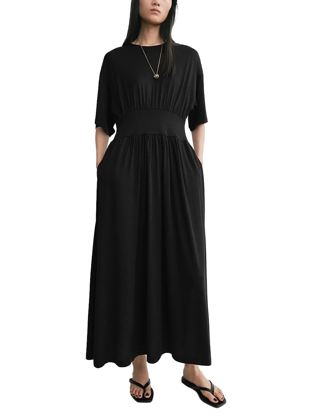 Toteme Cotton Silk Tee Dress Black - Image 2