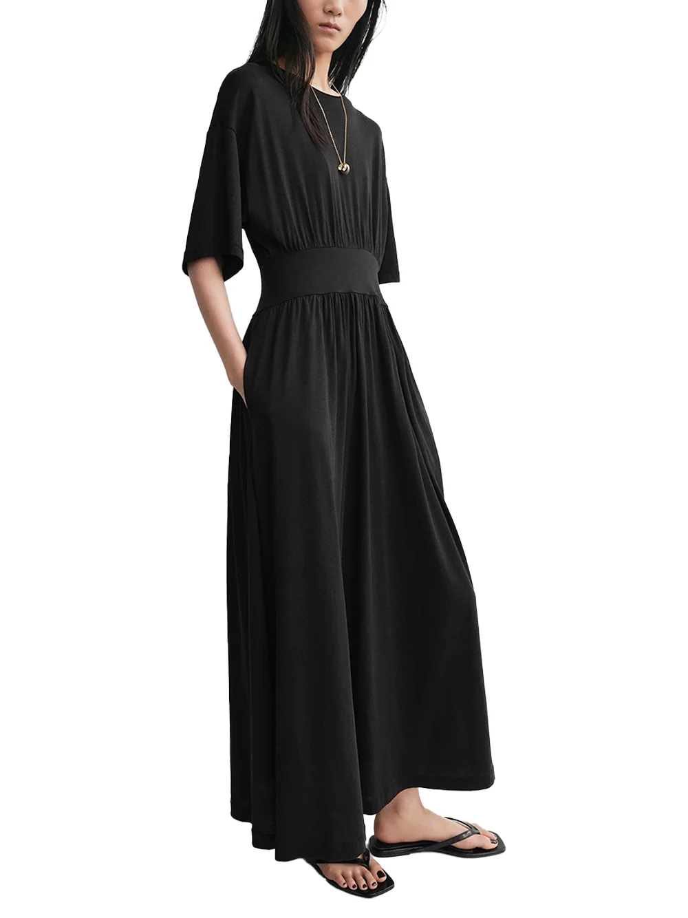 Toteme Cotton Silk Tee Dress Black - Image 3