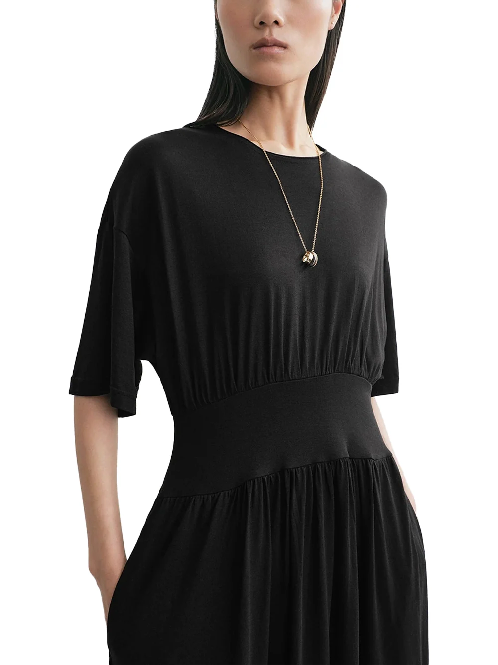 Toteme Cotton Silk Tee Dress Black - Image 4