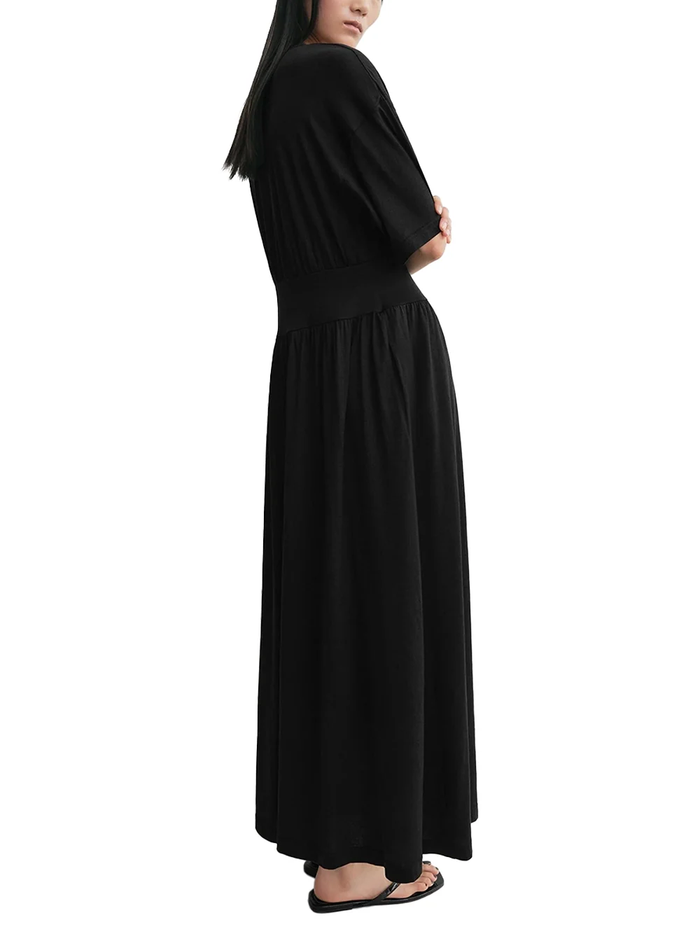 Toteme Cotton Silk Tee Dress Black - Image 5