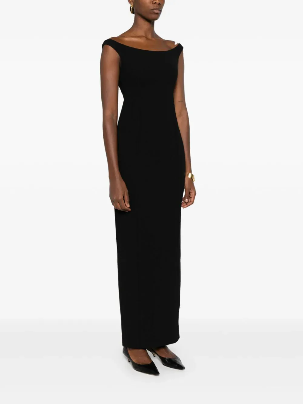 Toteme Curved Off-Shoulder Dress Black - Image 5
