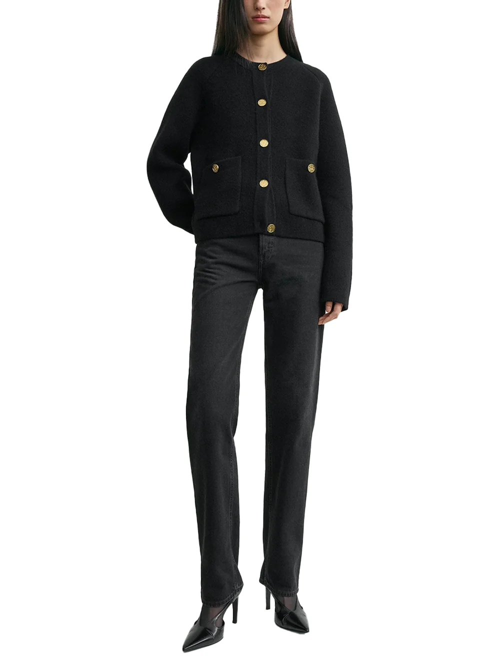 Toteme Hammered Button Cardigan Black - Image 3
