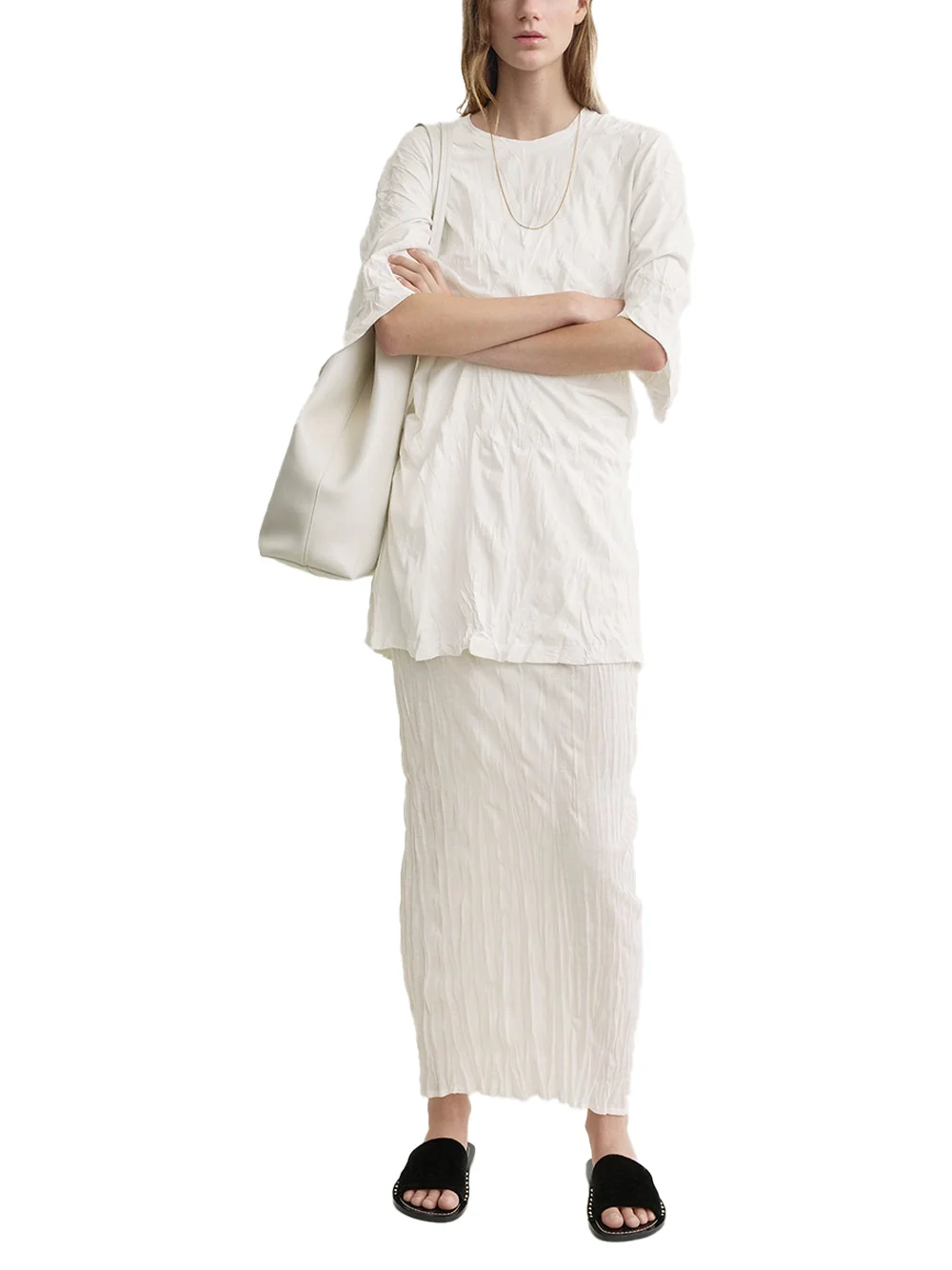 Toteme Crinkled Knit Skirt White - Image 2