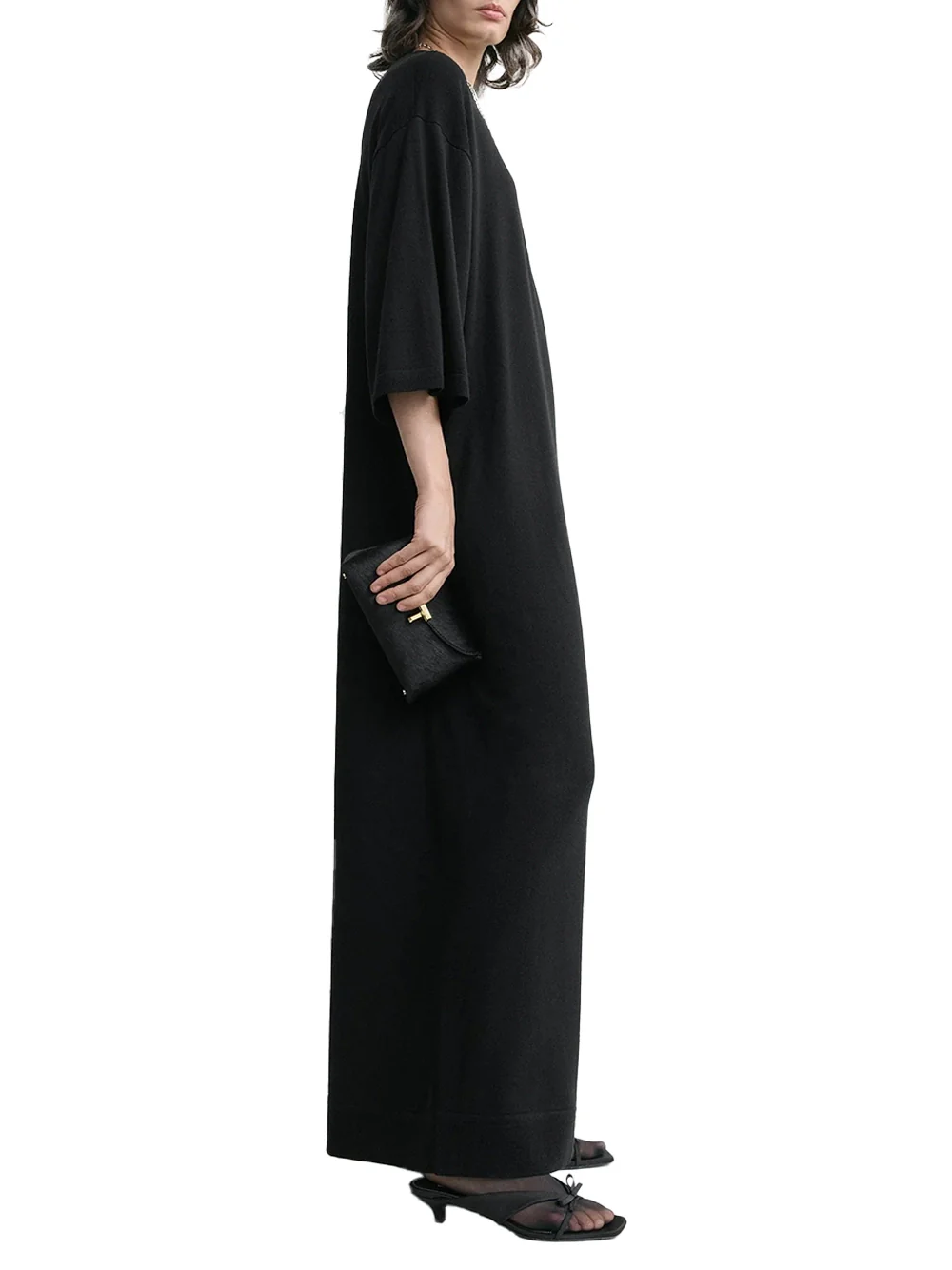 TOTEME Merino Knit Tee Dress Black - Image 4