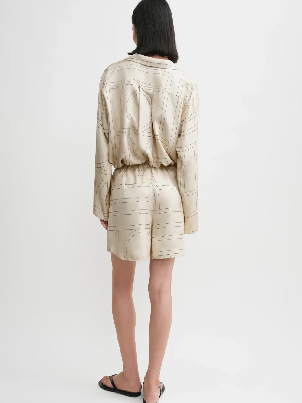 Toteme Monogram Silk Shorts Ivory - Image 4