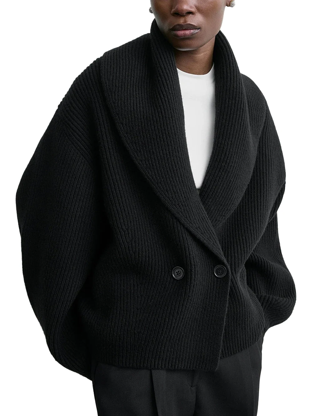 TOTEME Shawl-Lapel Cardigan Black - Image 3
