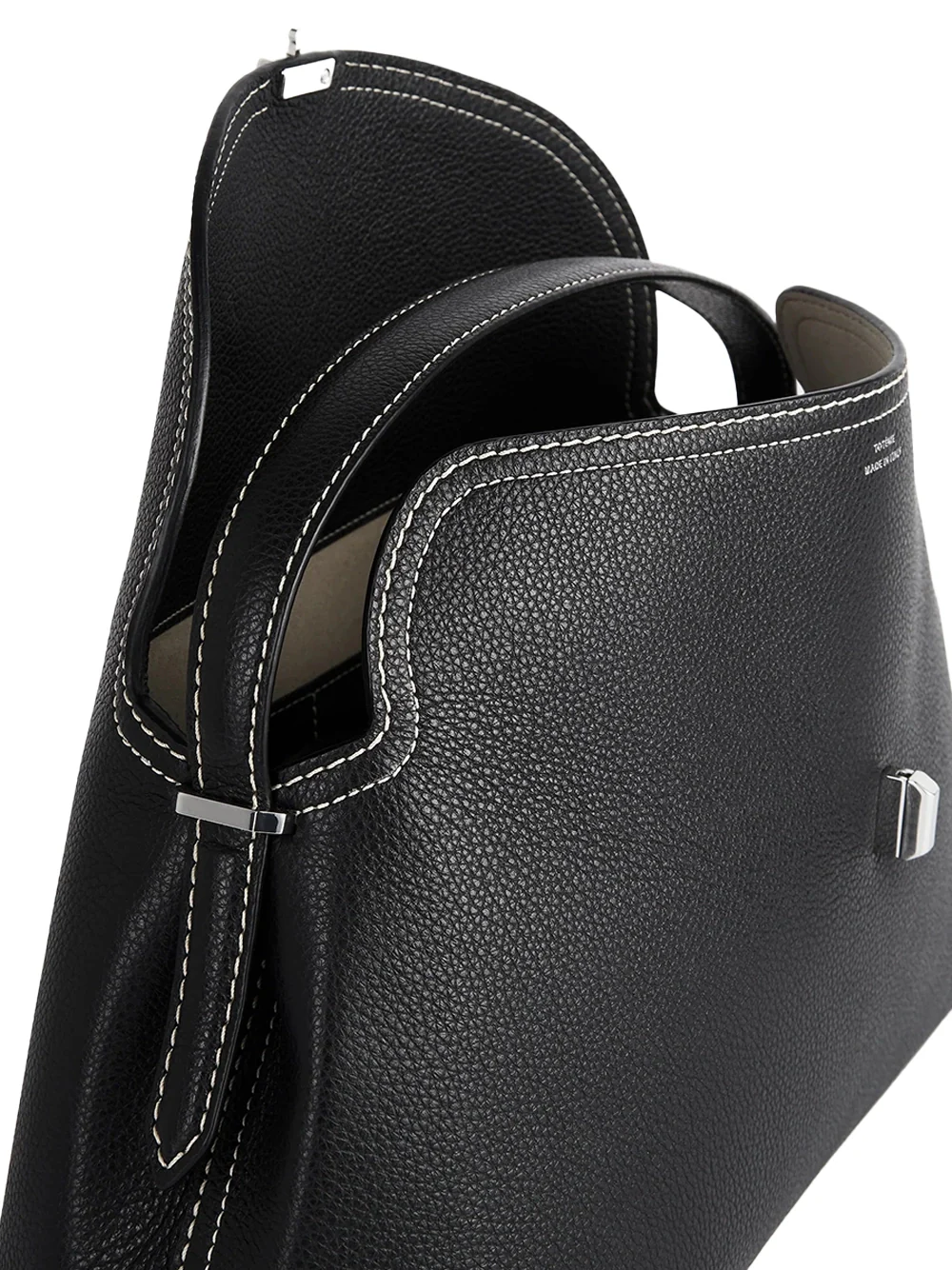 Toteme T-Lock Grained Leather Top Handle Bag Black - Image 3