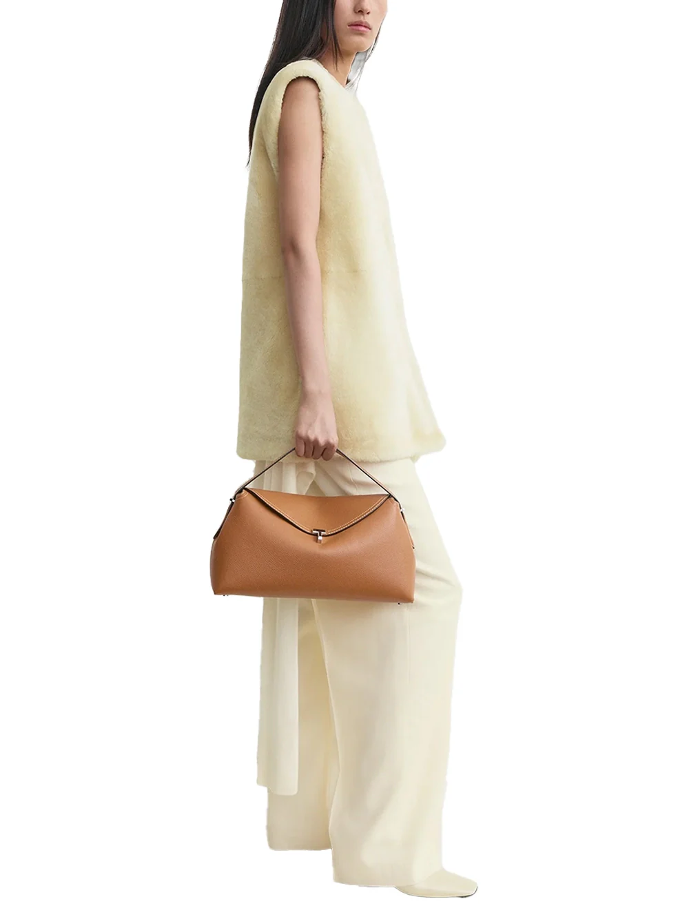 Toteme T-Lock Grained Leather Top Handle Bag Tan - Image 2
