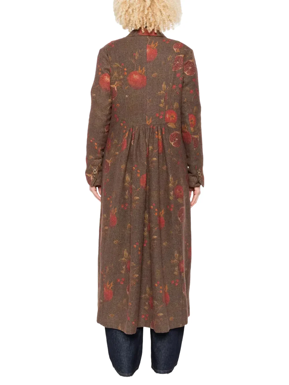 Uma Wang Women's pomegranate-print double-breasted coat Tan/green - Image 4