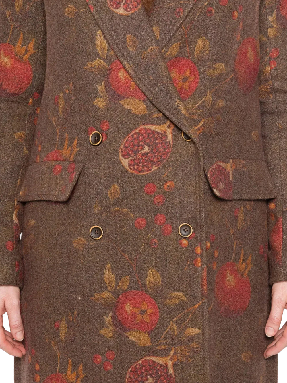 Uma Wang Women's pomegranate-print double-breasted coat Tan/green - Image 5