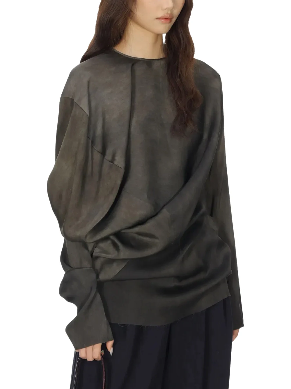 Uma Wang Draped Asymmetric Blouse Dark Grey - Image 3