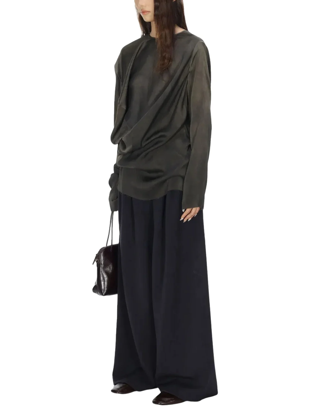Uma Wang Draped Asymmetric Blouse Dark Grey - Image 4