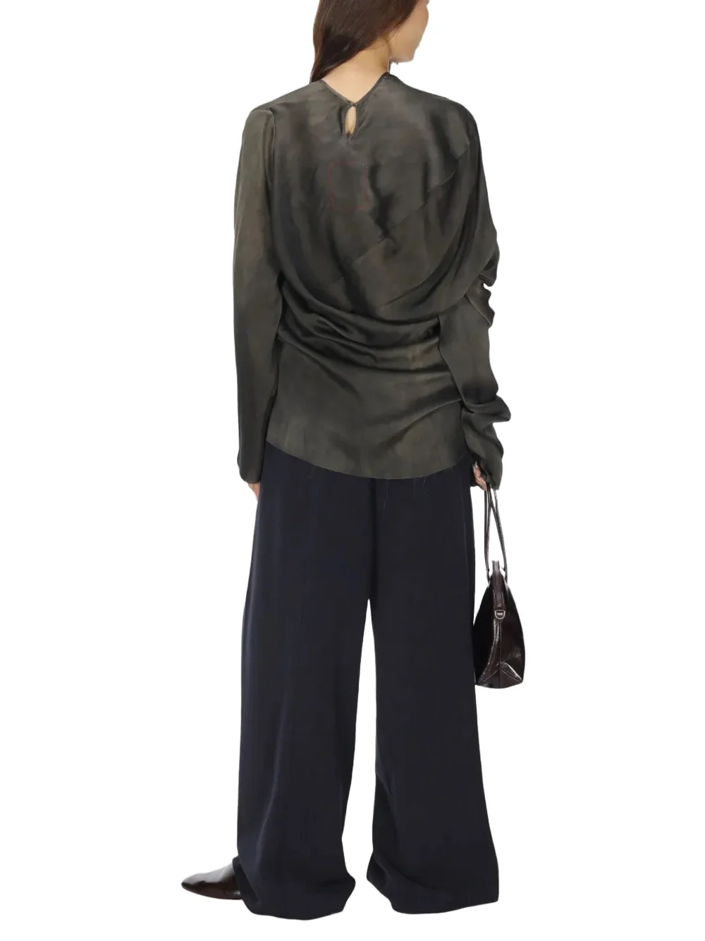 Uma Wang Draped Asymmetric Blouse Dark Grey - Image 5