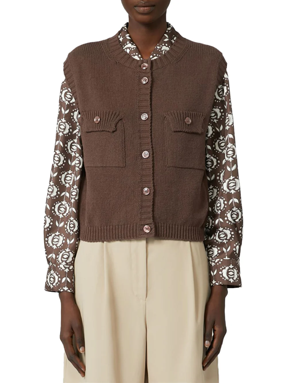 Weekend Maxmara Cotton-blend yarn gilet Chocolate - Image 3