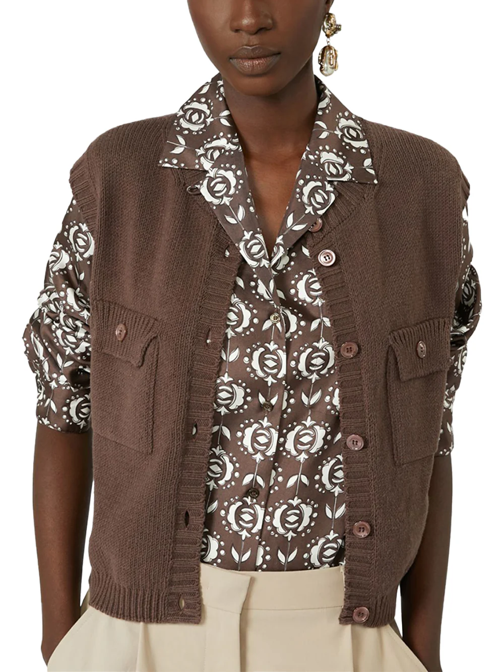 Weekend Maxmara Cotton-blend yarn gilet Chocolate - Image 5