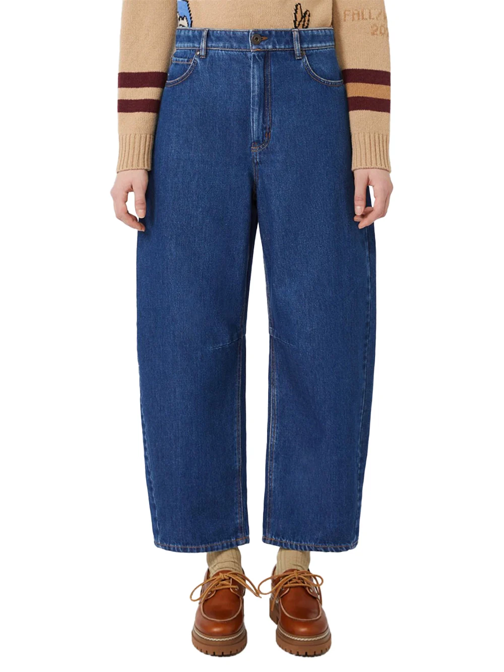 Weekend Maxmara Cotton Denim Barrel-leg Jeans Navy - Image 4