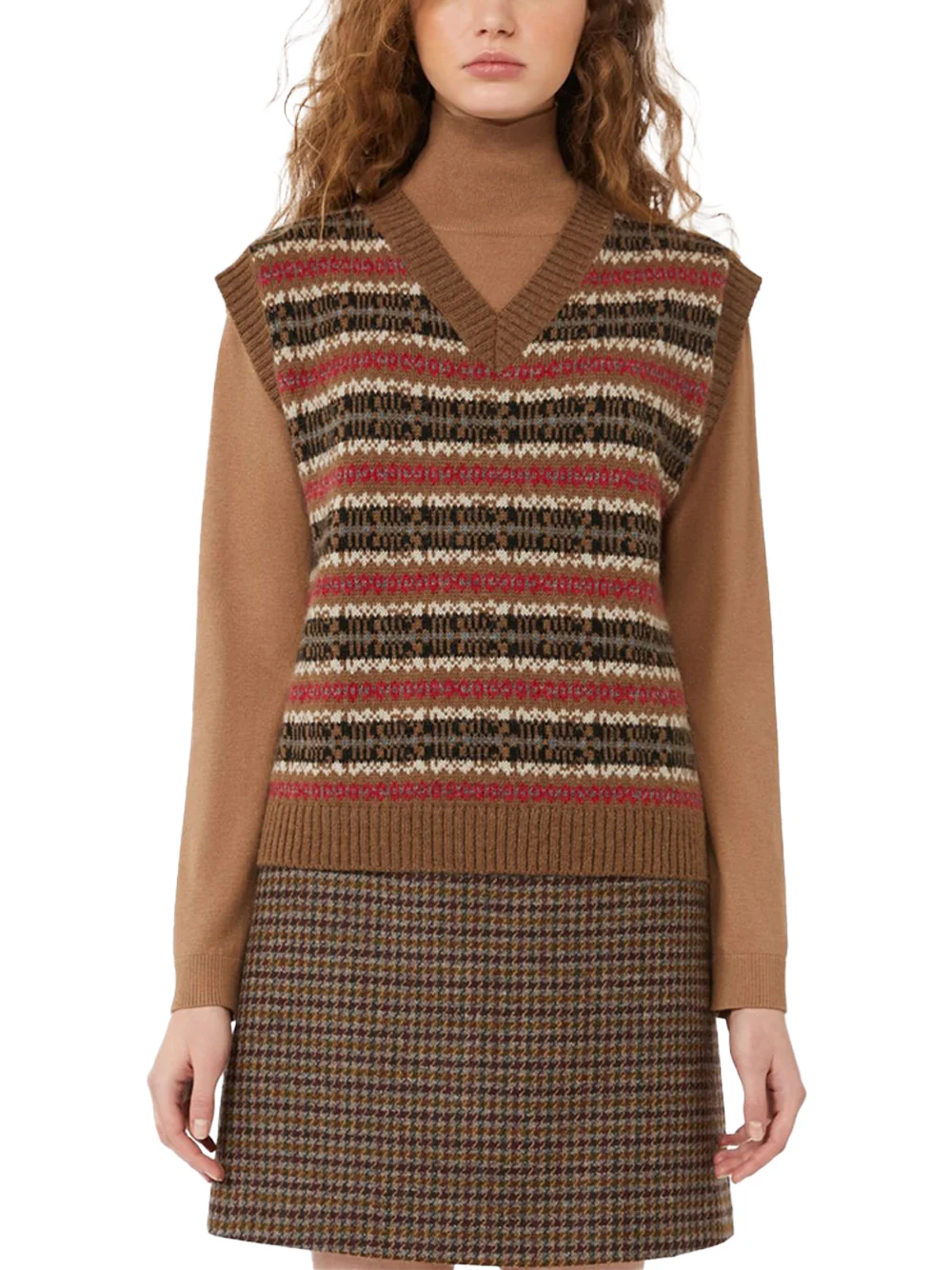 Weekend Maxmara Wool and Alpaca Jacquard Gilet Camel - Image 3