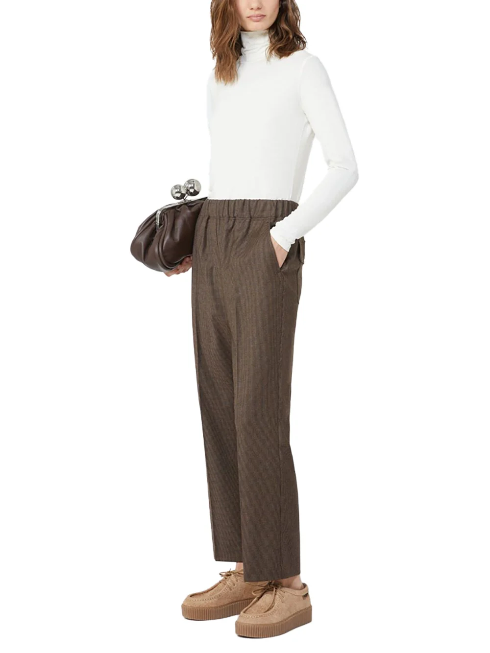 Weekend Maxmara Wool Flannel Trousers Chocolate - Image 2