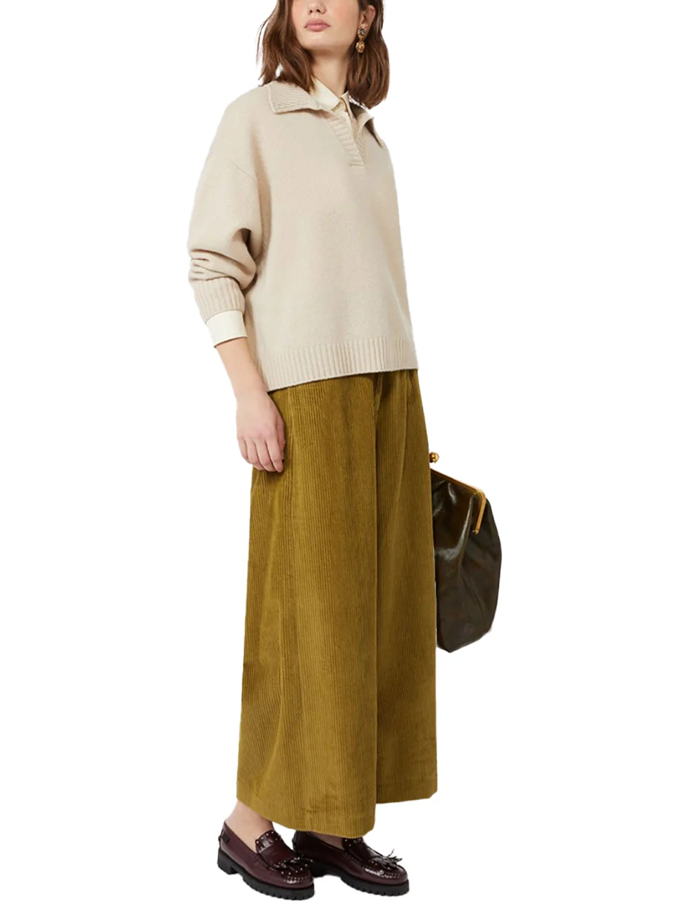 Weekend Maxmara Cropped Cotton Velvet Trousers Olive - Image 2