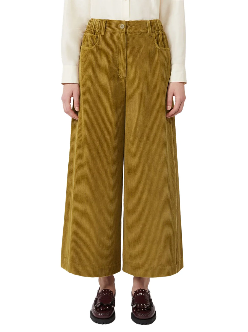 Weekend Maxmara Cropped Cotton Velvet Trousers Olive - Image 3