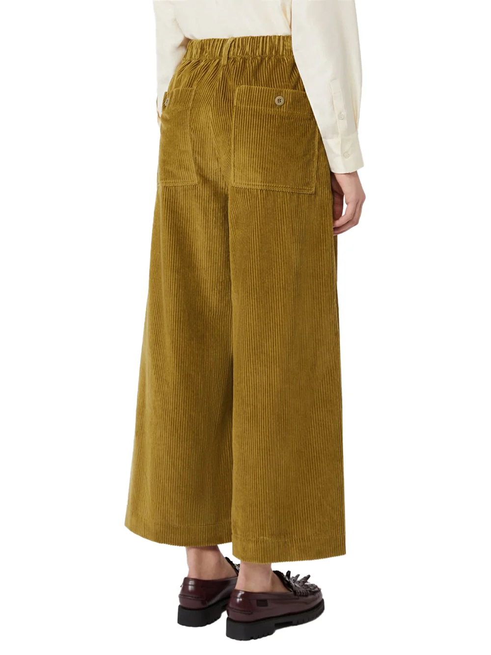 Weekend Maxmara Cropped Cotton Velvet Trousers Olive - Image 4