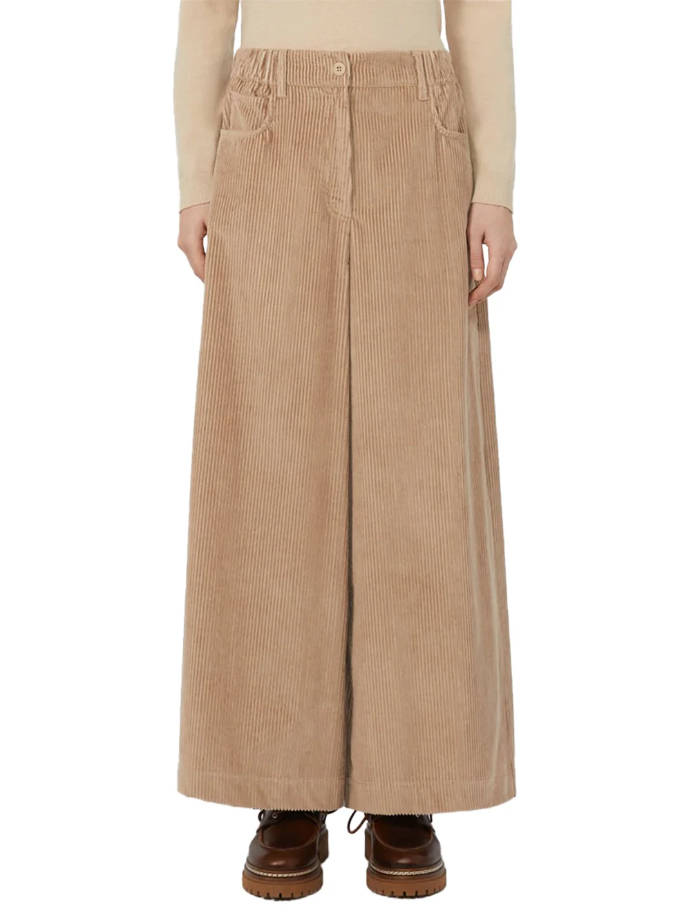 Weekend Maxmara Cropped Cotton Velvet Trousers Sand - Image 3