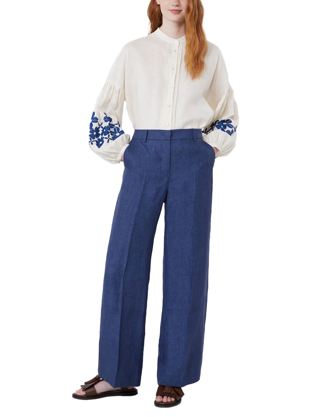 Weekend Maxmara Linen Canvas Trousers Navy - Image 2