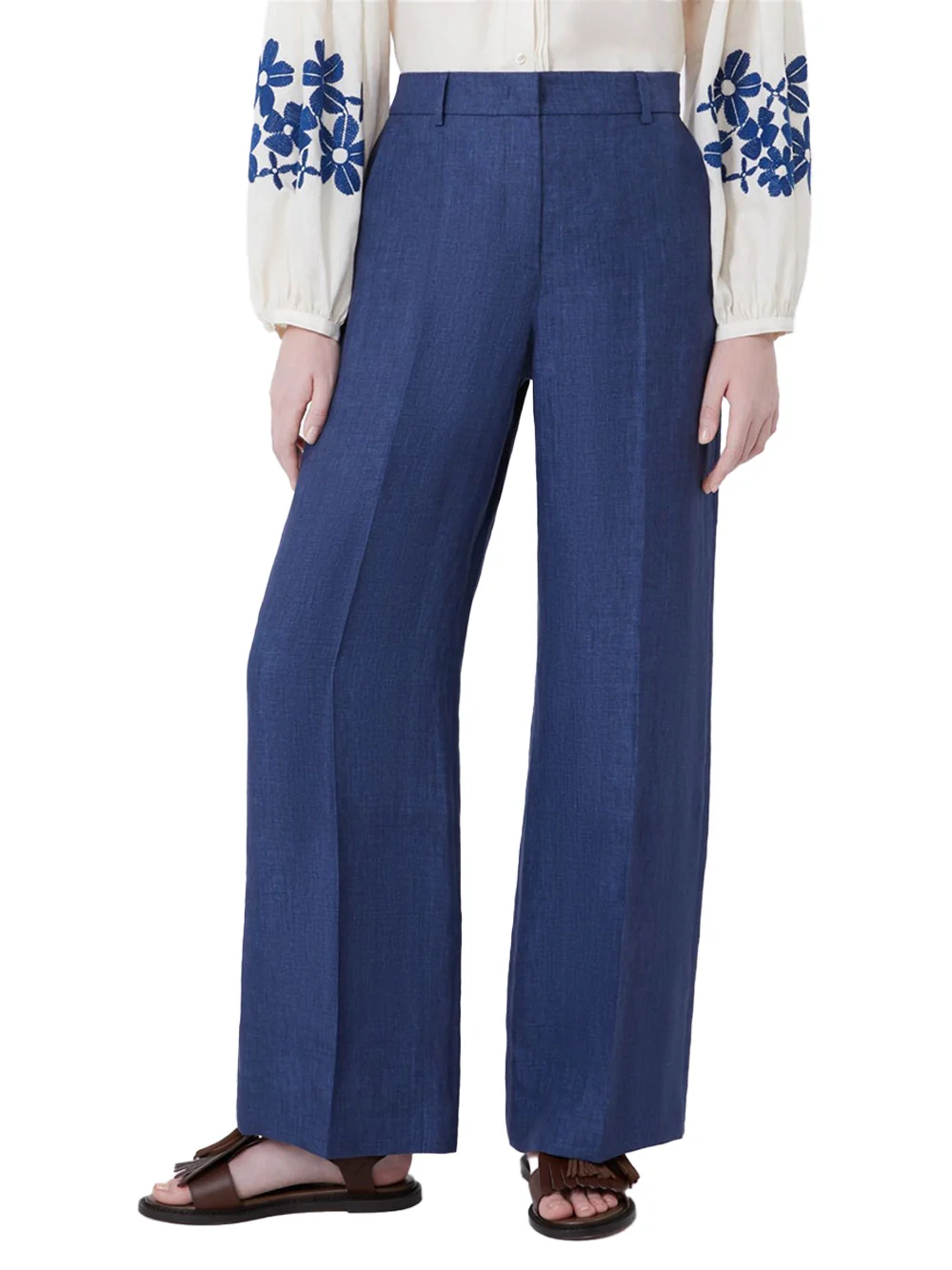 Weekend Maxmara Linen Canvas Trousers Navy - Image 3