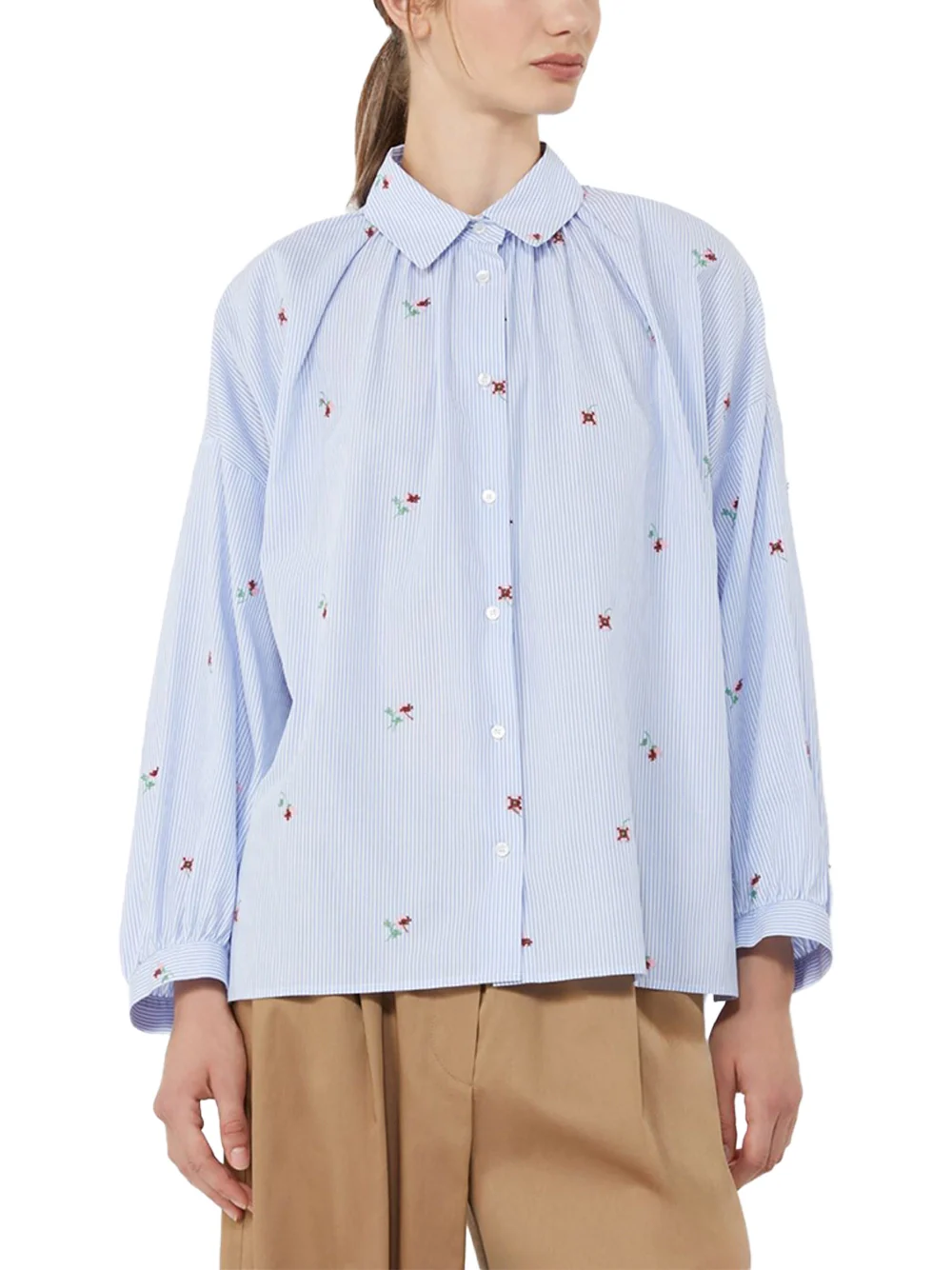 Weekend Maxmara Poplin Shirt With Embroidery L. Blue - Image 3
