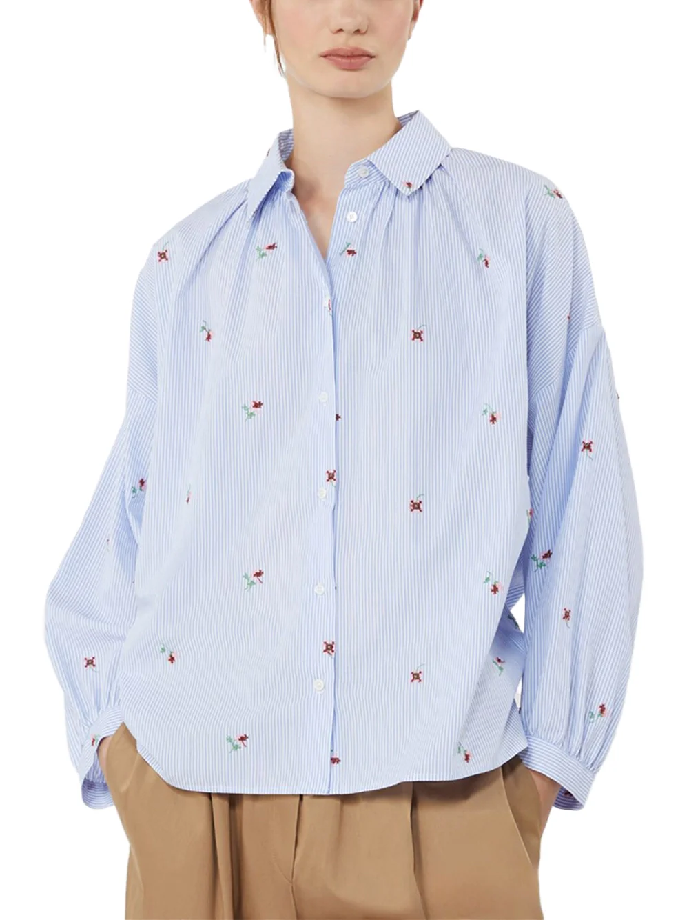 Weekend Maxmara Poplin Shirt With Embroidery L. Blue - Image 4