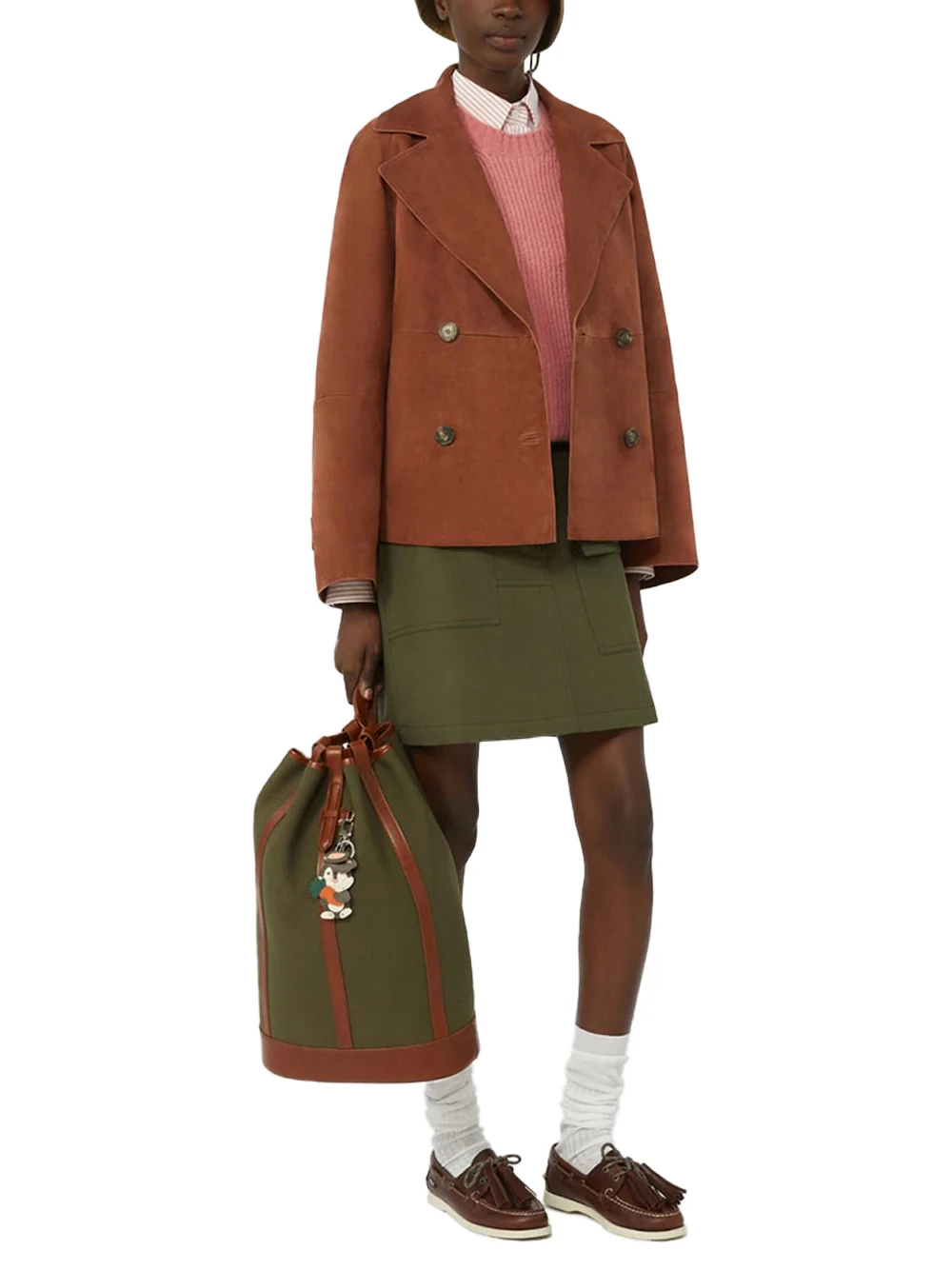 Weekend Maxmara Double-Breasted Suede Jacket Terracotta - Image 2