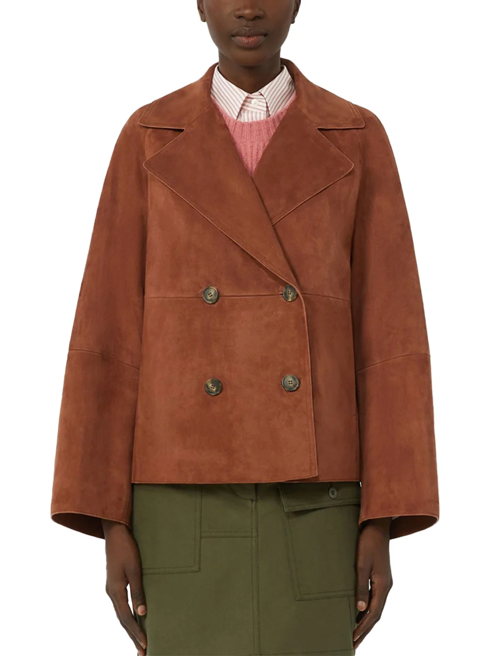 Weekend Maxmara Double-Breasted Suede Jacket Terracotta - Image 3