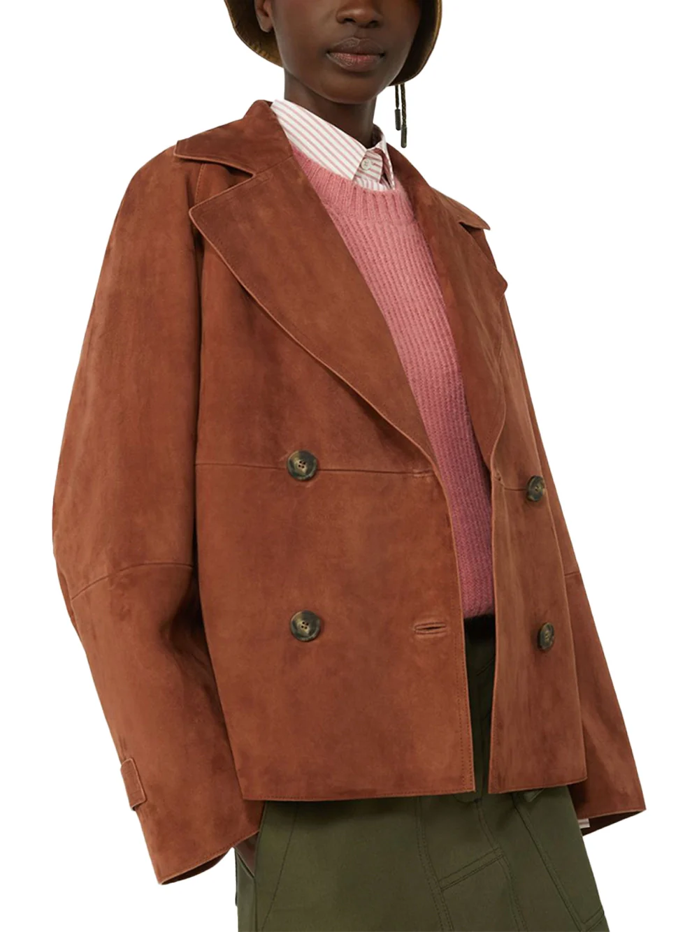 Weekend Maxmara Double-Breasted Suede Jacket Terracotta - Image 4