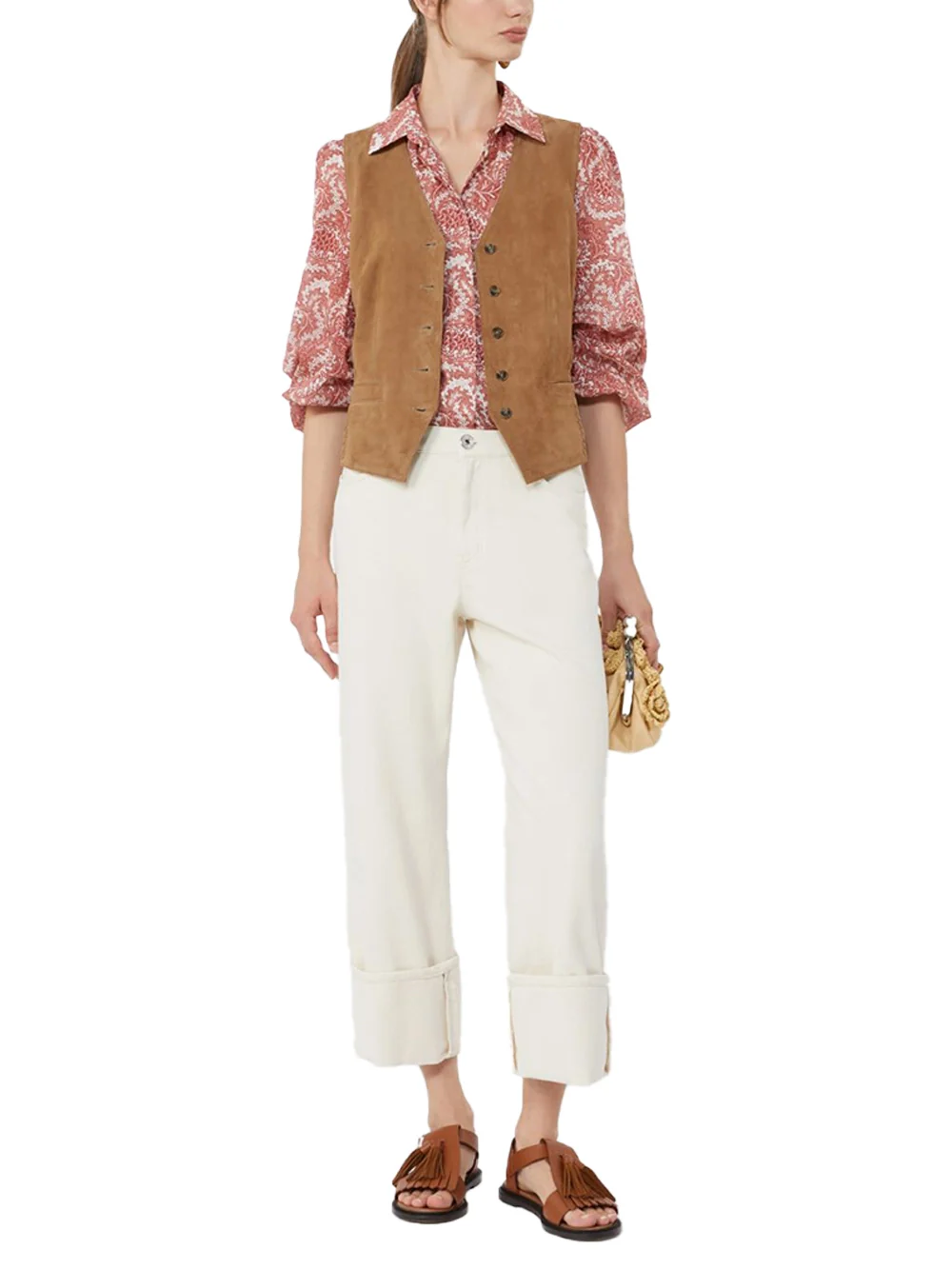 Weekend Maxmara Suede Waistcoat Brown - Image 2