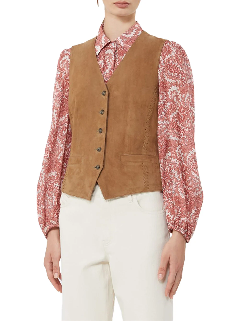 Weekend Maxmara Suede Waistcoat Brown - Image 3