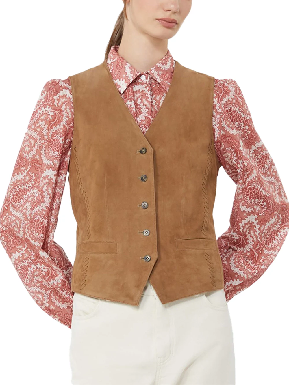 Weekend Maxmara Suede Waistcoat Brown - Image 4