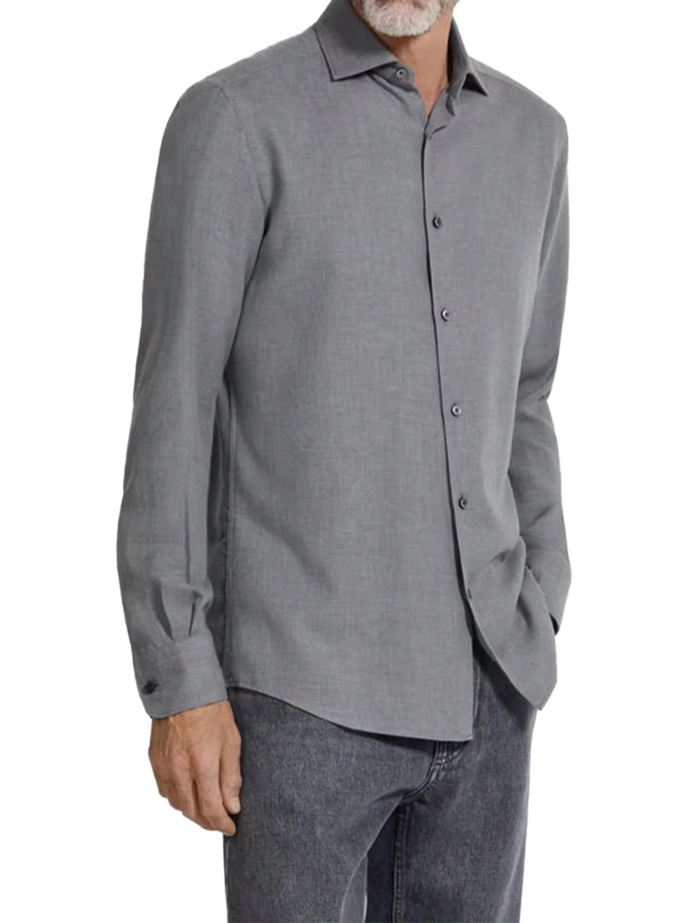 Zegna Men Cashco Shirt Gery Melange - Image 3