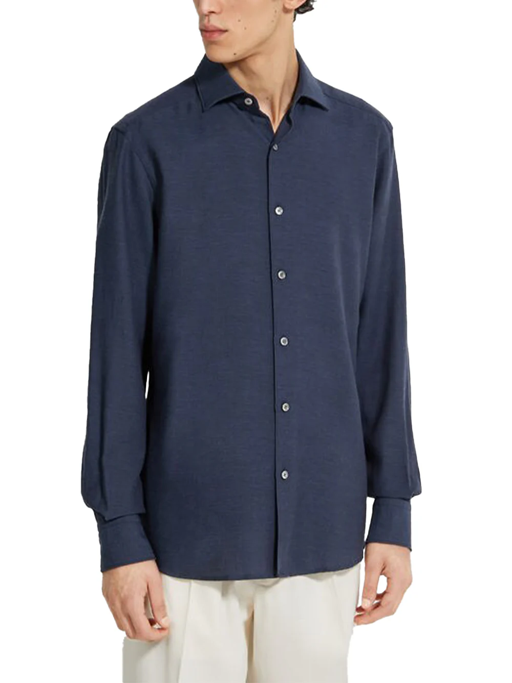 Zegna Men Cashco Shirt Navy Melange - Image 4