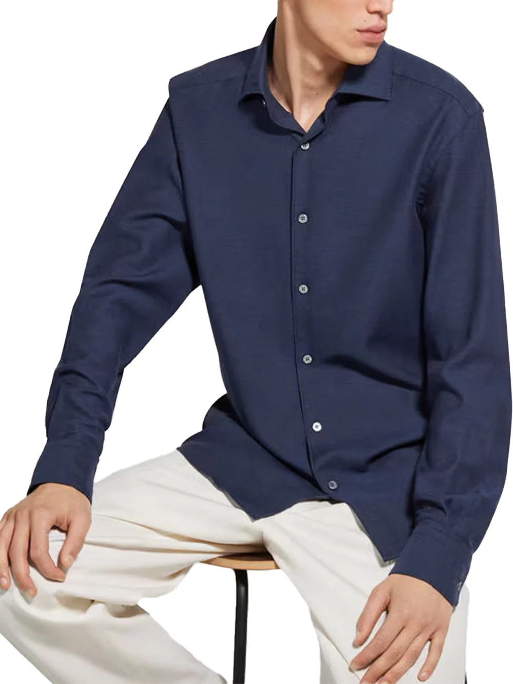 Zegna Men Cashco Shirt Navy Melange - Image 5
