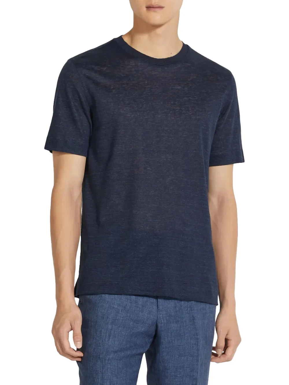 Zegna Fine-Knit Linen T-Shirt Navy - Image 2