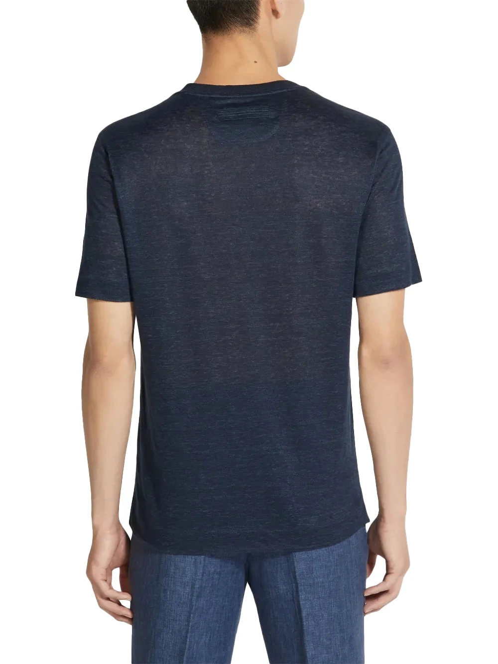 Zegna Fine-Knit Linen T-Shirt Navy - Image 3