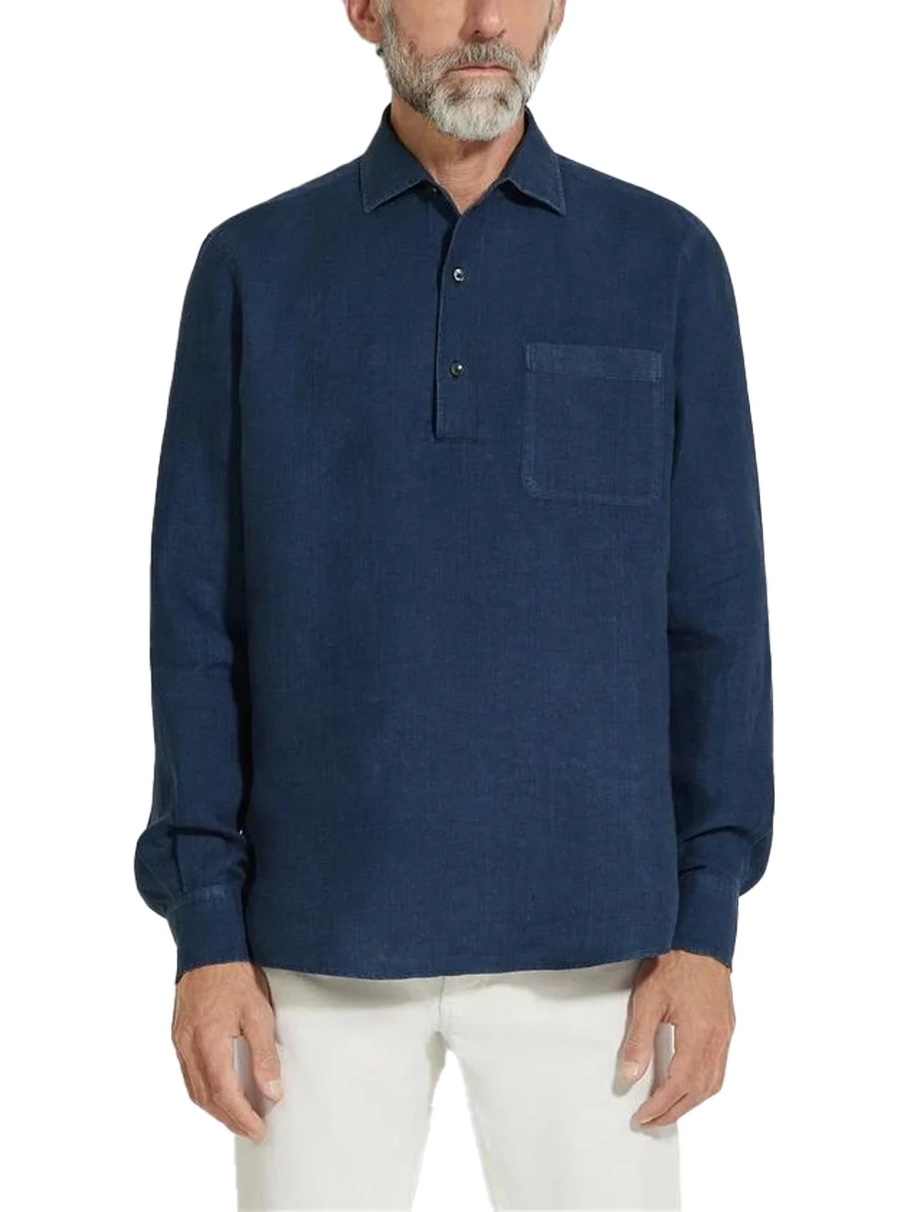Zegna Half Placket Shirt Navy - Image 3