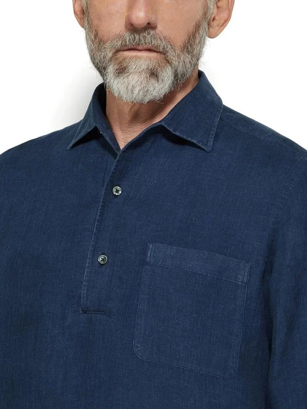 Zegna Half Placket Shirt Navy - Image 4