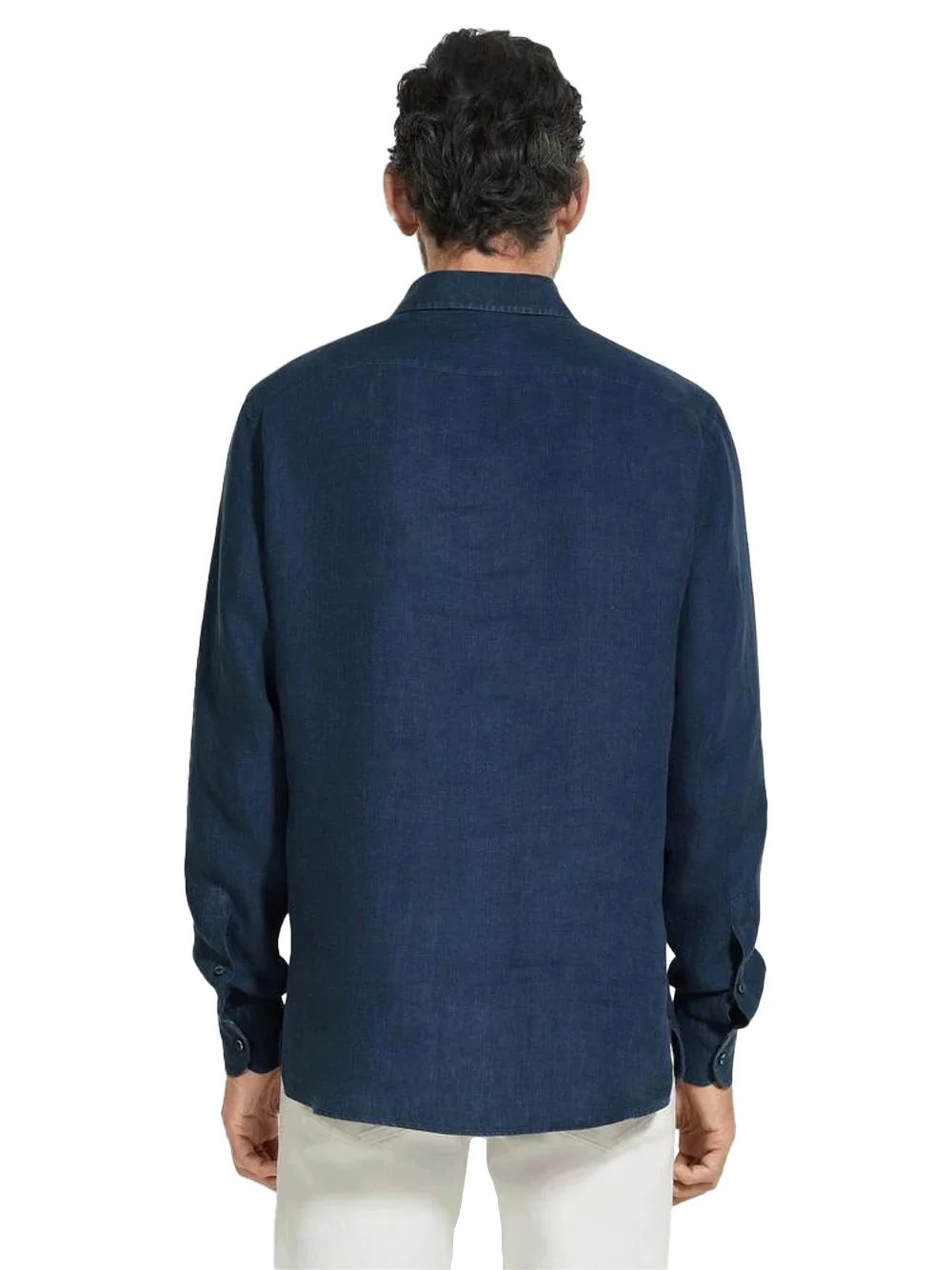 Zegna Half Placket Shirt Navy - Image 5