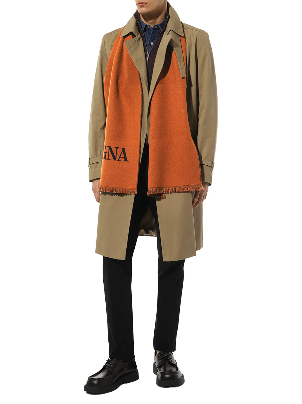 Zegna Logo Wool Scarf Black/Brown - Image 3
